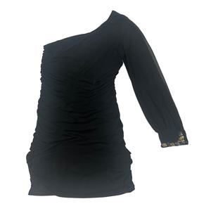 By & By Juniors Black One-Shoulder Ruched Dress XL‎ Long Sleeve Beaded Cuff